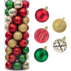 45Pcs 6cm/2.36inch Christmas Balls Glitter Ornaments Set, Shatterproof Plastic Xmas Tree Hanging Ornament, Christmas Decorations Balls for Holiday Festival Wedding House Bar Party(Red/Gold/Green)