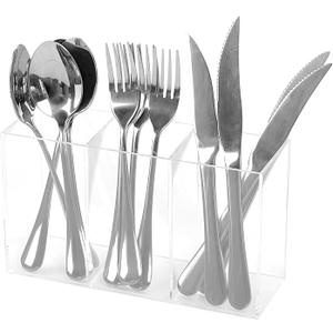 Clear Acrylic Cutlery Storage Organizer, Plastic Cutlery Utensil Holder Storage Organizer Caddy for Kitchen Countertop Organization, Holds Fork, Knife, Spoon, Pen, Silverware Tableware Storage Box (1 Acrylic (8.3x2.8x4.7in))