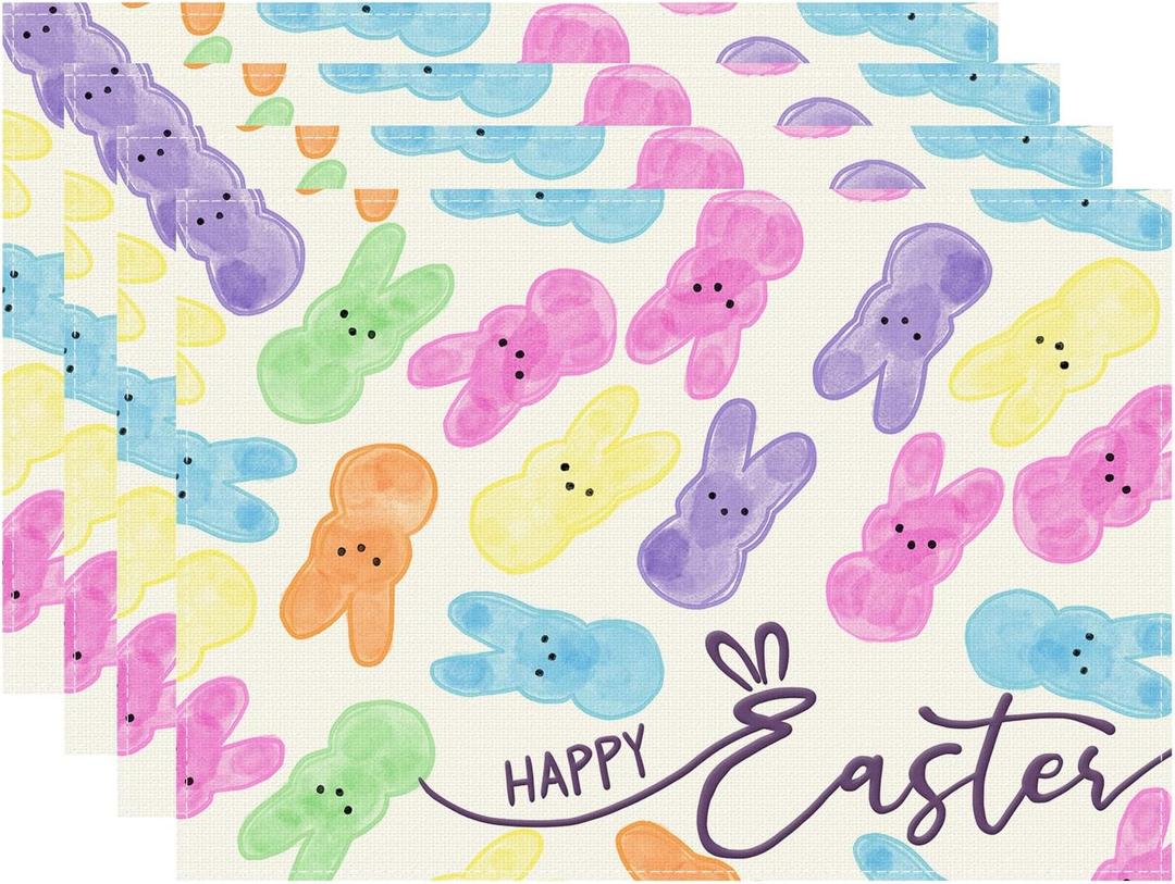 XCHI Colorful Watercolor Cute Bunny Rabbits Easter Placemats Set of 4 Table Mats for Masquerade Party Home Kitchen Dining Table Decorations 12x18 Inch