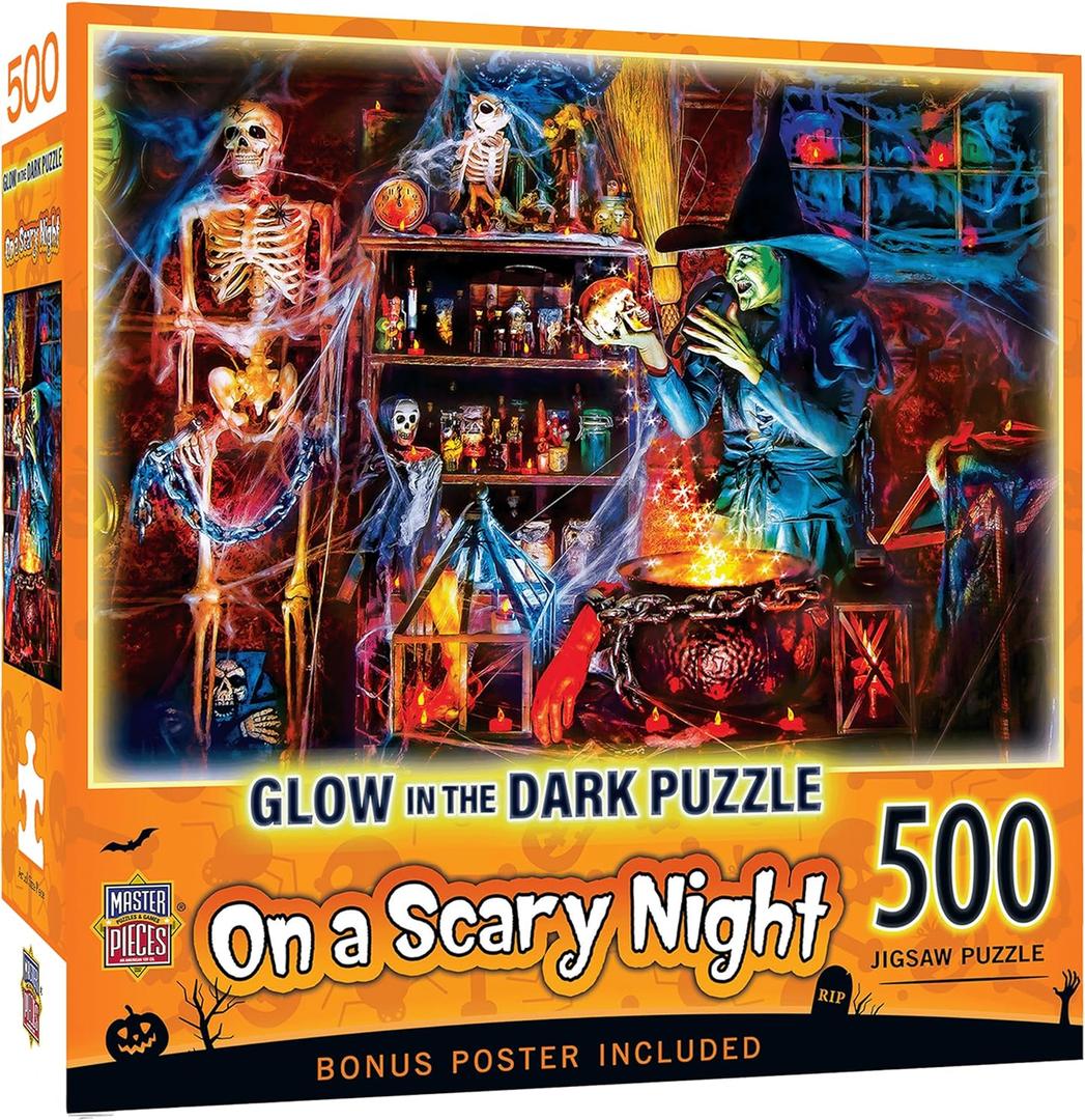 MasterPieces Halloween Jigsaw Puzzle - On a Scary Night 500 Piece Glow in the Dark - Age 14+