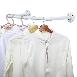 WEBI Clothing Rack Wall Mount White, 24" Industrial Pipe Clothes Rack for Hanging Clothes, Heavy Duty Iron Garment Rack Bar, Retail Display Clothes Rod for Closet, Laundry Room