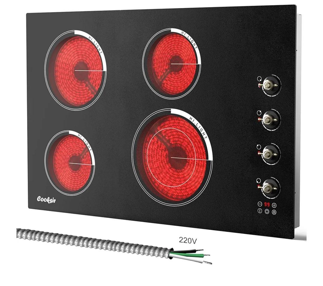 30 Inch Electric Cooktop - 4 Burner Built-in(29.13"x19.3") Ceramic Stove Top 6700W, 240V Electric Cooktop 30" Touch and Knob Control, Child Lock, Dual Ring, 99 Mins Timer, 220V Hard Wired