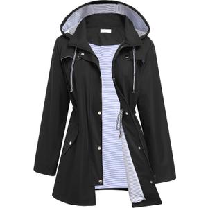 Hount Women Rain Jacket Lightweight Waterproof Raincoat Lined Outdoor Hooded Windbreaker Trench Coat, Small, Black