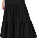 Yulaviniee Women's Boho Maxi Skirt with Pockets High Waisted Layered Tiered Casual A-Line Long Flowy Skirts, XL