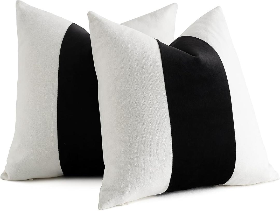 AmHoo Pack of 2 Velvet Panel Cotton Pillow Covers Decorative Pillowcase Cushion for Couch Sofa Bedroom 20 x 20-Inch Black