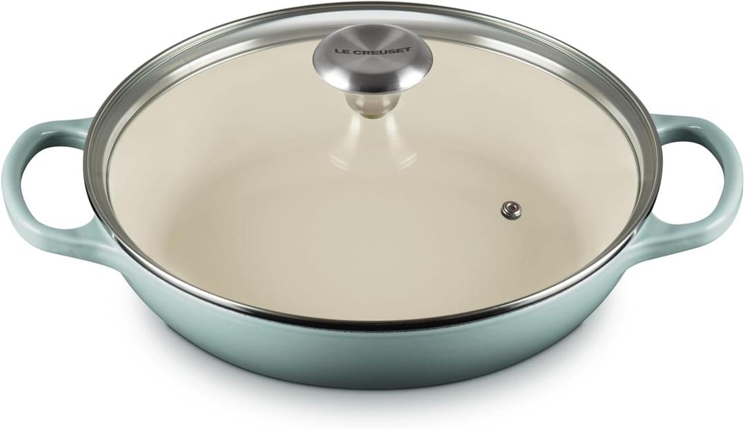 Le Creuset Enameled Cast Iron Signature Round Braiser with Glass Lid, 2.25 qt., Sea Salt