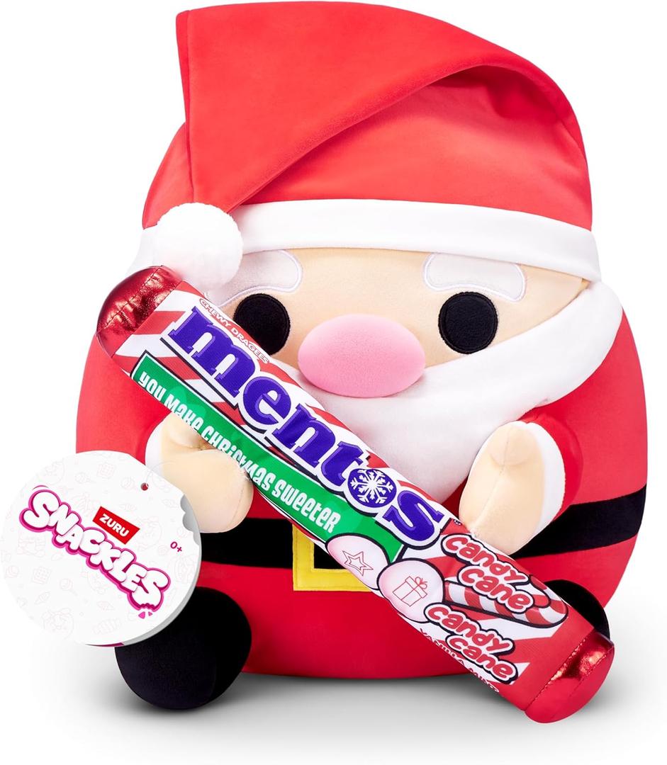 Snackles Christmas Santa Claus & Mentos 14 Inch Plush by ZURU, Ultra Soft Plush, Collectible Plush with Real Licensed Brands, Stuffed Animal, Giftable, Holiday