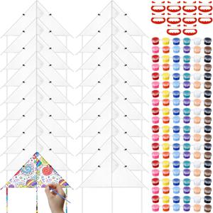 Syhood 20 Pcs DIY Blank Kite for Kids Adults - Easy to Fly Triangle Kites to Paint, 20 Inch Kite Making Kit Bulk with String & Paint Brushes for Beach, Party Favors, Craft, Family Outdoor Activities