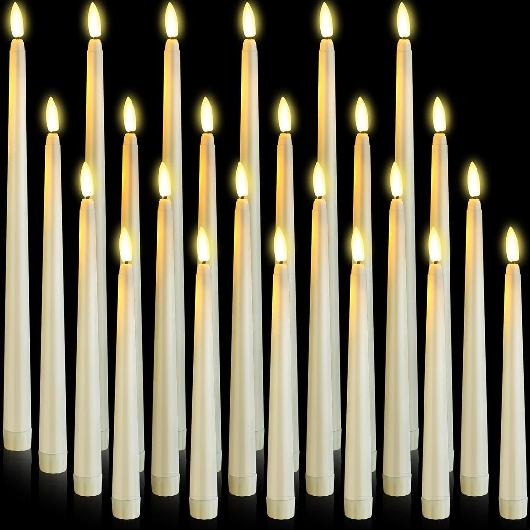 24 Pcs Flameless LED Taper Candles Battery Operated Candles 8.58'', 9.69'', 10.98'', 12.91'', 12.8'' Flameless Candlesticks Flickering for Halloween Christmas Church Wedding(Ivory)