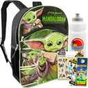 Baby Yoda Backpack for Boys 8-12 Set - Mandalorian Backpack for Boys Bundle with Water Bottle, Stickers, More | Star Wars School Supplies