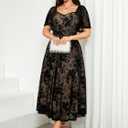 RWJ Plus Size Women 2026 Formal Wedding Guest Dress Spring Evening Party Cocktail Elegant Off Shoulder Mesh Maxi Dresses (Black, XXXL)