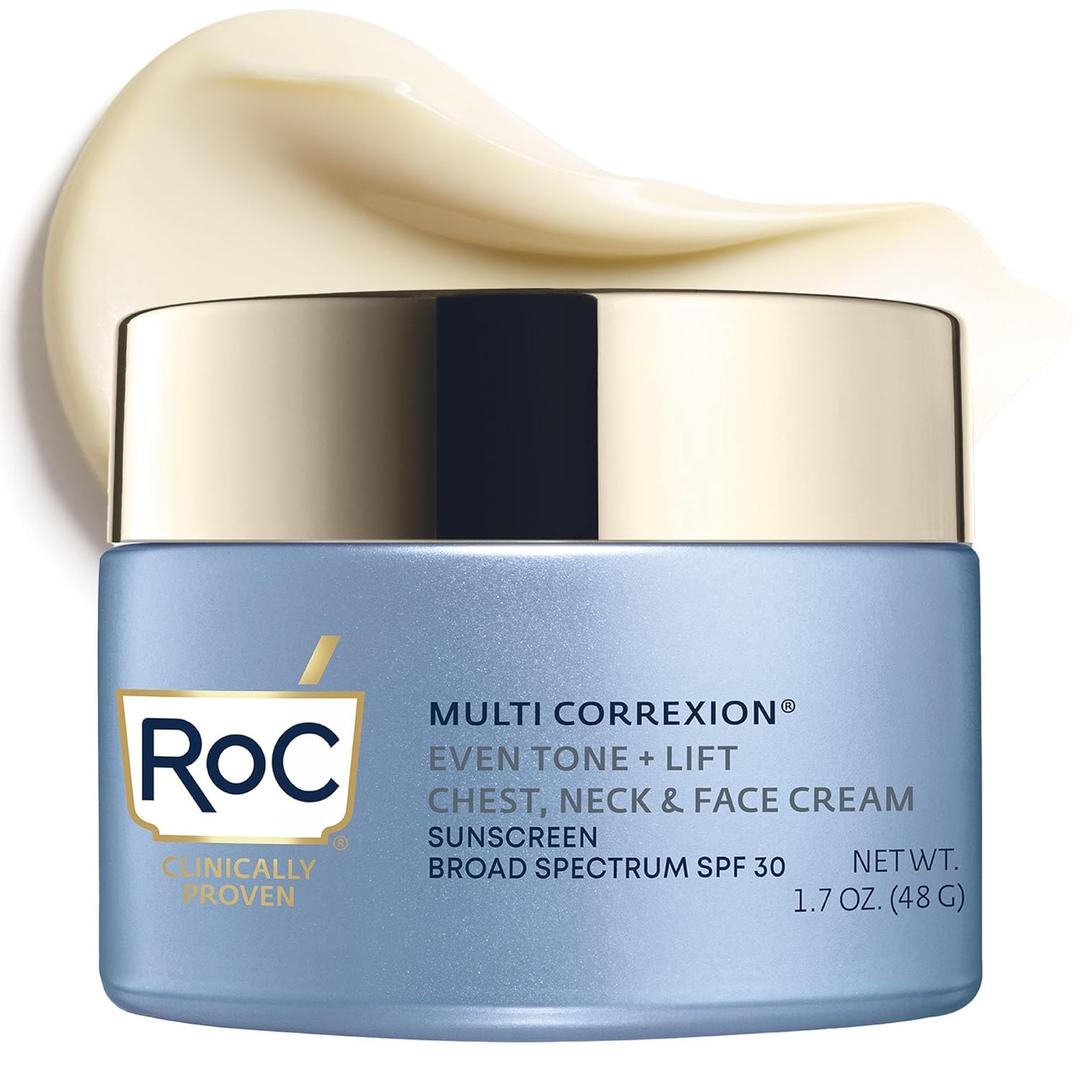 RoC Multi Correxion 5 in 1 Chest Neck Face Moisturizer Face Cream with SPF 30 for Visible Wrinkle and Neck Firming and Tightening, Oil Free Skin Care, 1.7 oz 