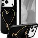 Jusy Case for iPhone 17 Pro Max, Cute Heart with 3D Heart Stand Slim Fit Liquid Silicone Soft Anti-Scratch Microfiber Lining Shockproof Protective Phone Cover for Girly Women Case - Black