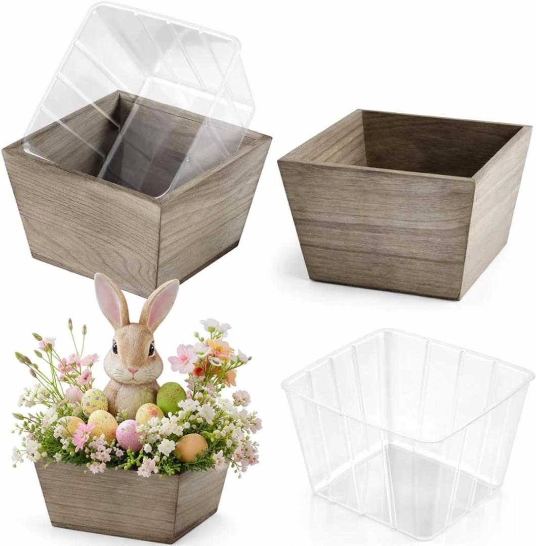 Dandat 2 Set Wooden Centerpiece Box for Wedding Table Decor 6 Inch Rustic Wood Planter Box with Removable Plastic Liner Farmhouse Flower Boxes for Party, Wedding, Baby Shower, Home Garden Decor