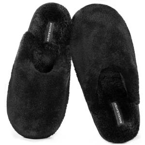 Snug Leaves Women's Fuzzy Scuff Slippers Soft Comfy Memory Foam Non-slip Indoor House Shoes (9-10, Black)