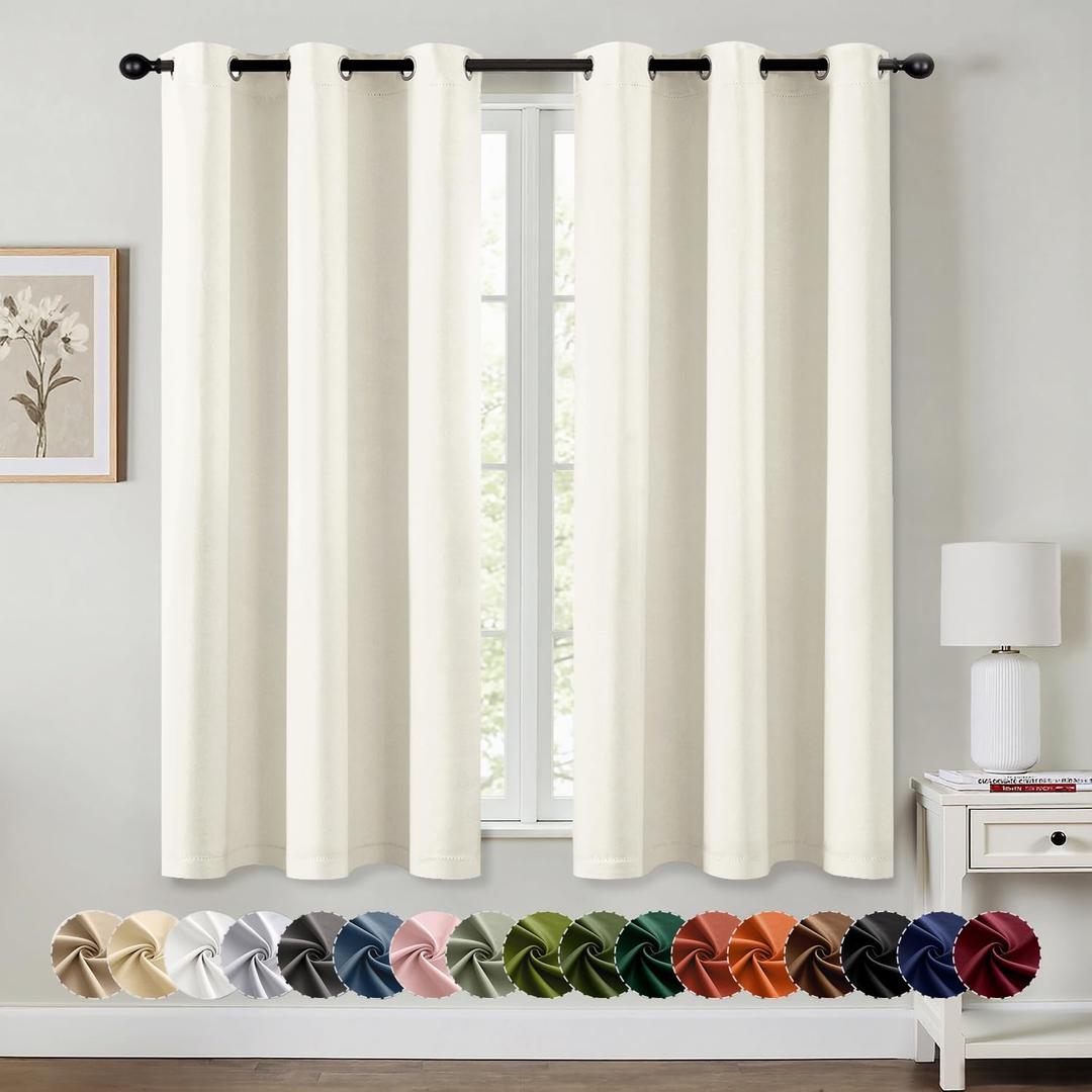 MIULEE Cream Blackout Curtains for Bedroom Living Room 54 Inches Long 2 Panels, Thermal Insulated Room Darkening Drapes Grommet Noise Reducing Light Blocking Window Treatments 40x54 Inch