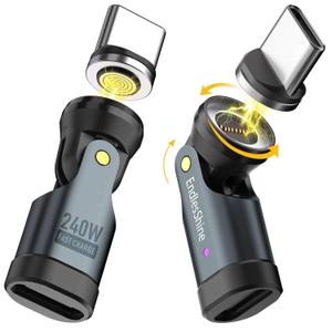 USB C Magnetic Adapter 240W, Can Be Type C Cord Into Right Angle Magnetic USB C Charging Cable,90/180 Degree C to C Adapter Tips for Phone 16/15 Tablets Laptops Steam Switch[2 Pack]
