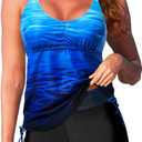 Tempt Me Two Piece Tankini Swimsuits for Women Tummy Control Bathing Suit with Shorts Athletic Swimwear (Blue, S)