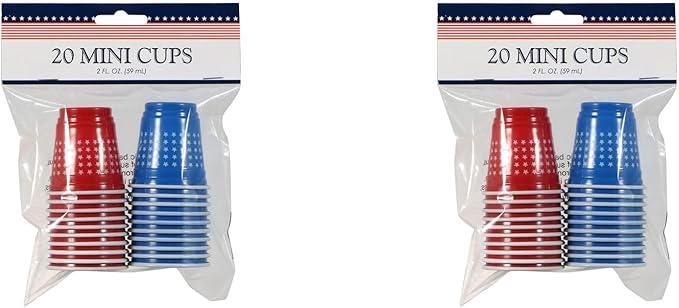 Patriotic Mini Plastic Disposable Cups, 2 oz, Red and Blue Shot Glasses with Stars, (2 pack) 40 Count total, Party Straws, Party Picks  Patriotic Mini Plastic Disposable Cups, 2 oz, Red and Blue Shot Glasses with Stars, (2 pack) 40 Count total, Party Straws, Party Picks