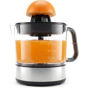Elite Gourmet ETS623 BPA-Free 40-Watt Electric Citrus Juicer, Compact, Large Volume, Pulp Control, Oranges, Lemons, Limes, Grapefruits with Easy Pour Spout, 24oz, Black/ Stainless Steel