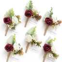 Ling's moment Boutonniere for Men, 6pcs Groom Groomsmen Boutonniere, Artificial Flowers for Wedding Decor/Prom/Homecoming, Burgundy White