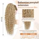Flufymooz Ponytail Extension, 26 Inch Bohemian Style Drawstring Ponytail Hair Extensions for Women, Long Curly Wavy Pony Tail Natural Synthetic Hairpiece for Women (Golden Blonde with Highlights)