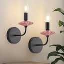 Wall sconces Set of Two with Pink Ceramic Flower Decoration,Black Wall Lights, Hardwired Vintage Vanity Light for Bathroom, Living Room, Bedroom, and hallways.