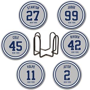 Yankee Coasters for Drinks, New York NY Ceramic Coasters Set of 6, Yankee Gifts for Boys Man, for Yankee Coffee Mug Cup (Team 1)