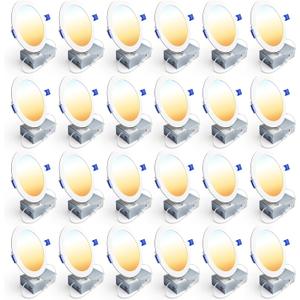 Ensenior 24 Pack 6 Inch LED Recessed Ceiling Light, Dimmable, 2700K-5000K 5CCT, 1200LM 12W 120V, High Brightness Canless Wafer Downlight - ETL&FCC&IC