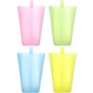 4Pcs Cup with Built in Straw Plastic Water Sippy Cups Straw Cups Drinking Cups for Water Juice Milk 3.15 x 3.15 x 5.12Inch