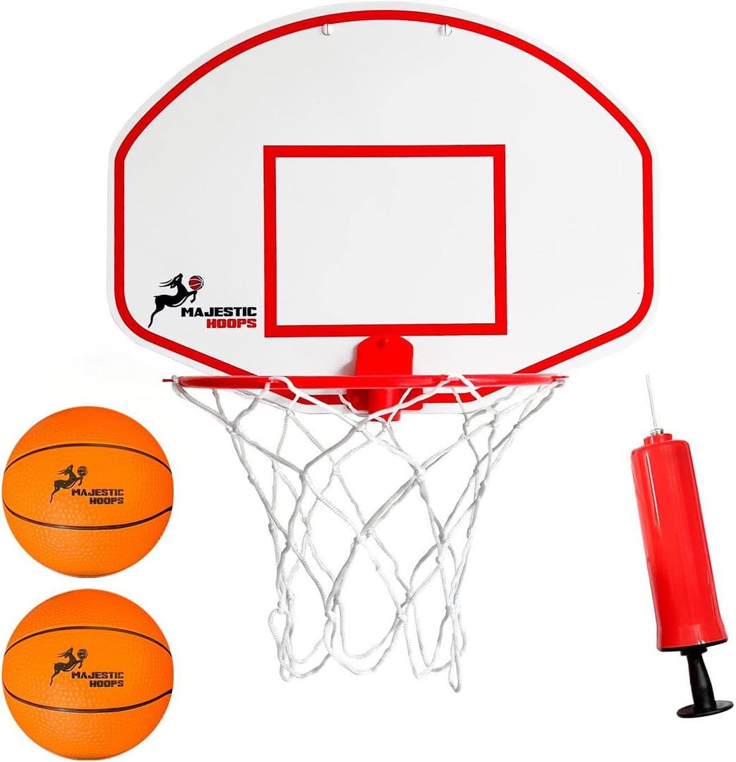 Majestic Hoops Mini Basketball Hoop - Indoor Basketball Hoop - Durable Plastic Basketball Hoop for Kids and Adults - No Assembling - Premium Basketball Game with Ball and Pump