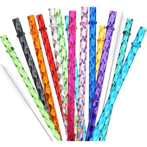 24 Pack Reusable Plastic Clear Swirl Straws, 11" Long Colorful Hard Plastic Tumbler Replacement Straws for 16 OZ 20 OZ 30 OZ Stanley, YETI, Starbucks, Mason Jars, Travel Cups with Brush