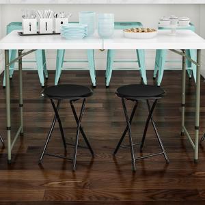 Lavish Home Folding Bar Stools - Set of 2 Heavy-Duty 18-Inch Stool - 225lb Capacity and Padded Seats for Dorm, Recreation Or Game Room (Black)