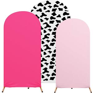 3 Sets Cow Theme Party Arch Backdrop Cover Cow Birthday Party Decorations Spandex Backdrop Stand Cover 4ft, 5ft, 6ft for Birthday Banquet Ceremony(Pink)