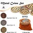 50PCS Metal Coins for Board Games, Gold & Silver Tokens for Poker, RPG, Strategy Tabletop Gaming, Fantasy Metal Coins, Heavy Duty Generic Game Currency