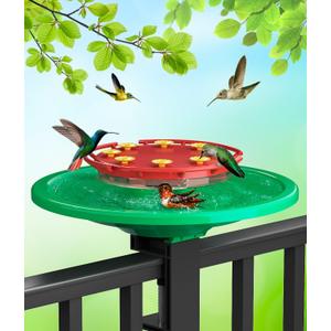 Hummingbird Feeders Outdoors Bird Feeder - Big Ant Moat Perch with 8 Bee Guard Feeding Ports, Adjustable C-Clamp Stand, 13 oz for Outside Garden Yard (Green and red)