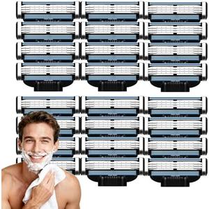 Precision Razor Blades 24Pcs Double Lubrication Strip Manual Razor Replacement Blades,Compatible with Mach 3 Razors Refills,Men's Manual Universal Shaver Blades