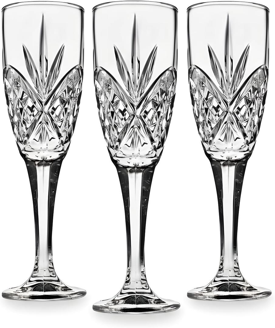 Carved Champagne Flutes Set of 6, 6oz Cut-Glass Diamond Pattern Elegant Stemmed Glasses for Champagne, Prosecco & Sparkling Wine Dishwasher Safe, Wedding & Celebration Gift