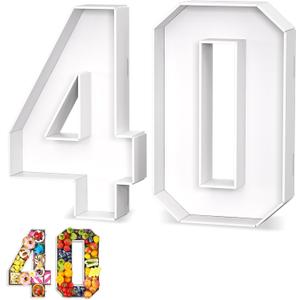 Paready 13.78'' Fillable Cardboard Number 40, Charcuterie Foam Board Number 40, Food Fillable Number Shaped Sweets Flower Candy Cupcake Container Box for 40th Anniversary Birthday Party Decoration