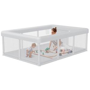 Hiaksedt Large Baby Playpen 74x50 Inch PlayPen for Babies and Toddlers, Play Yards for Indoor & Outdoor with Zipper Gates, Breathable Mesh (Grey)