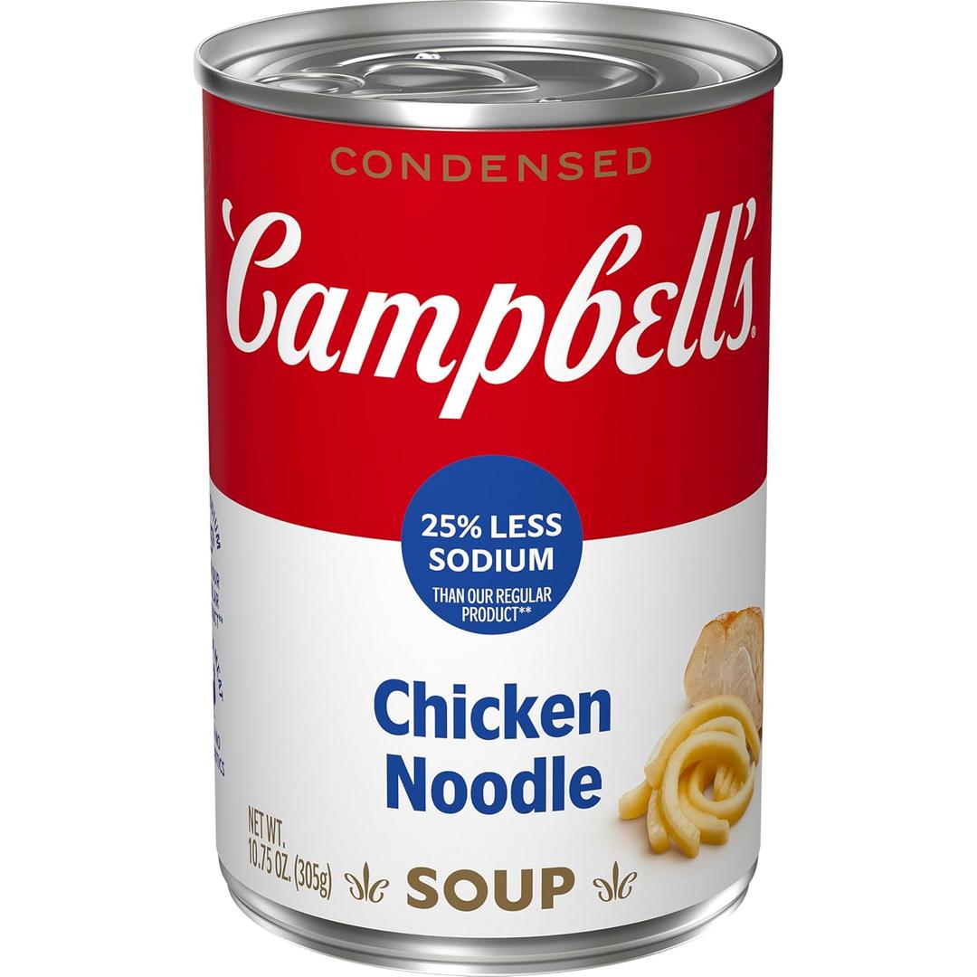 2 x Campbells Condensed 25% Less Sodium Chicken Noodle Soup, 10.75 oz Can (EXP 04/01/26)