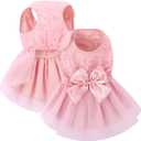 ASENKU Dog Dress Pet Wedding Dress Princess Lace Puppy Birthday Party Outfit Formal Apparel Girl for Small Medium Dogs Cats (Small, Pink)
