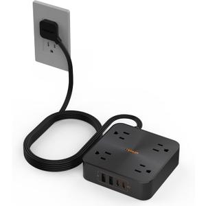 30W USB C Power Strip, TESSAN Fast Charger Surge Protector with 4 Outlet Extender, 6 FT Flat Plug Extension Cord 4 Charger Block Power Delivery (2 USB C) for Office Supplies, Dorm Room Essentials