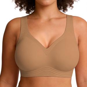 Soft Intention Jelly Wireless Bra Seamless Push Up Full Coverage Supportive Everyday Sport T-Shirt Bra Regular & Plus Size (5X-Large, Dark Nude)