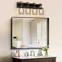 IZORRO Farmhouse Bathroom Vanity Light, 4-Light Wood Bathroom Light Fixtures Over Mirror, Black Industrial Vanity Lights with Metal Shade, Rustic Restroom Lighting Fixtures