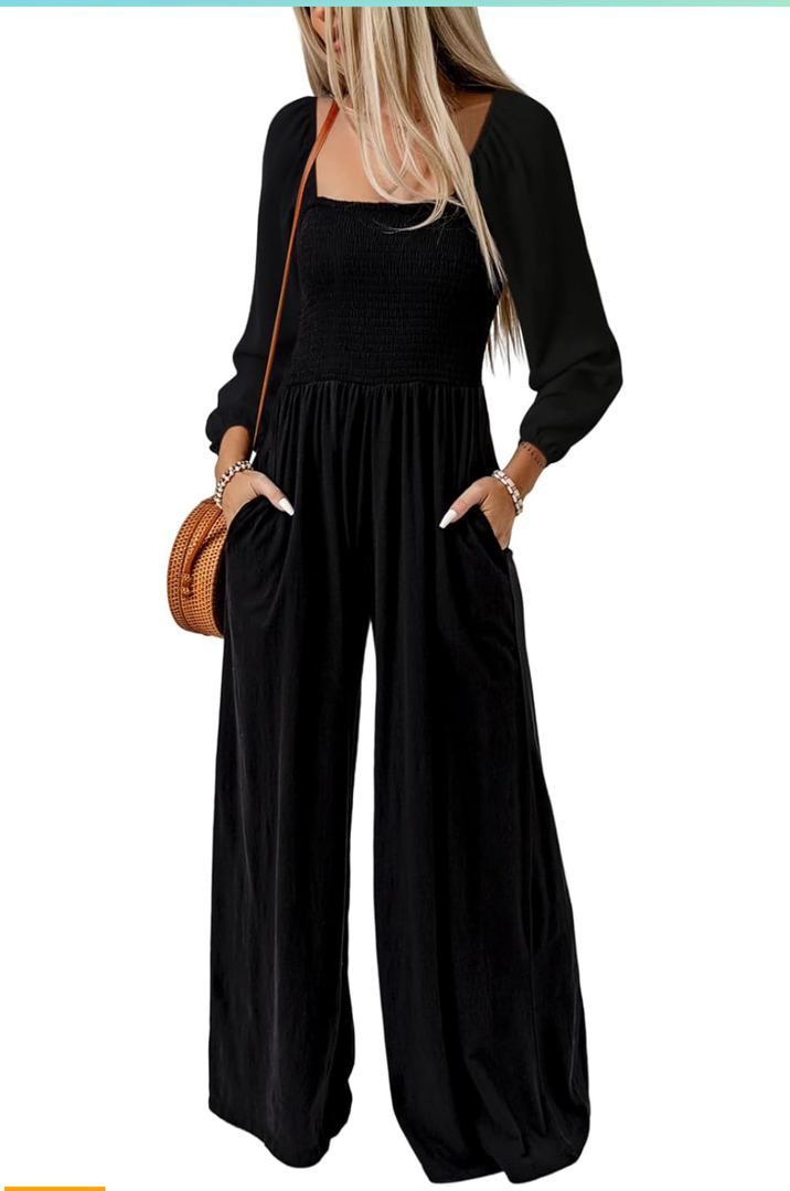 Dokotoo Women's Casual Loose Overalls Jumpsuits One Piece Long Sleeve Wide Leg Long Pant Rompers With Pockets, XL