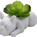 Resin Dog Succulent Planter Mini Puppy Air Plant Planter,French Bulldog Shape Cute Bonsai Flower Pots for Home Garden Office Desktop Decor (No Plants), White