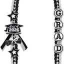 CiyvoLyeen Graduation Leis with Glitter Pins Class of 2026 Decoration Handmade Double Braided Ribbon Garland for Graduate Her Him High School University Graduation Gift Idea (Black & Silver)