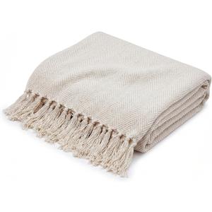 Americanflat 50x60 Throw Blanket - Soft and Breathable Cotton Throw Blanket for Couch, Bed, Chair - Decorative Blankets Perfect for Home, Office, or Outdoor Use - Cream Herringbone Design
