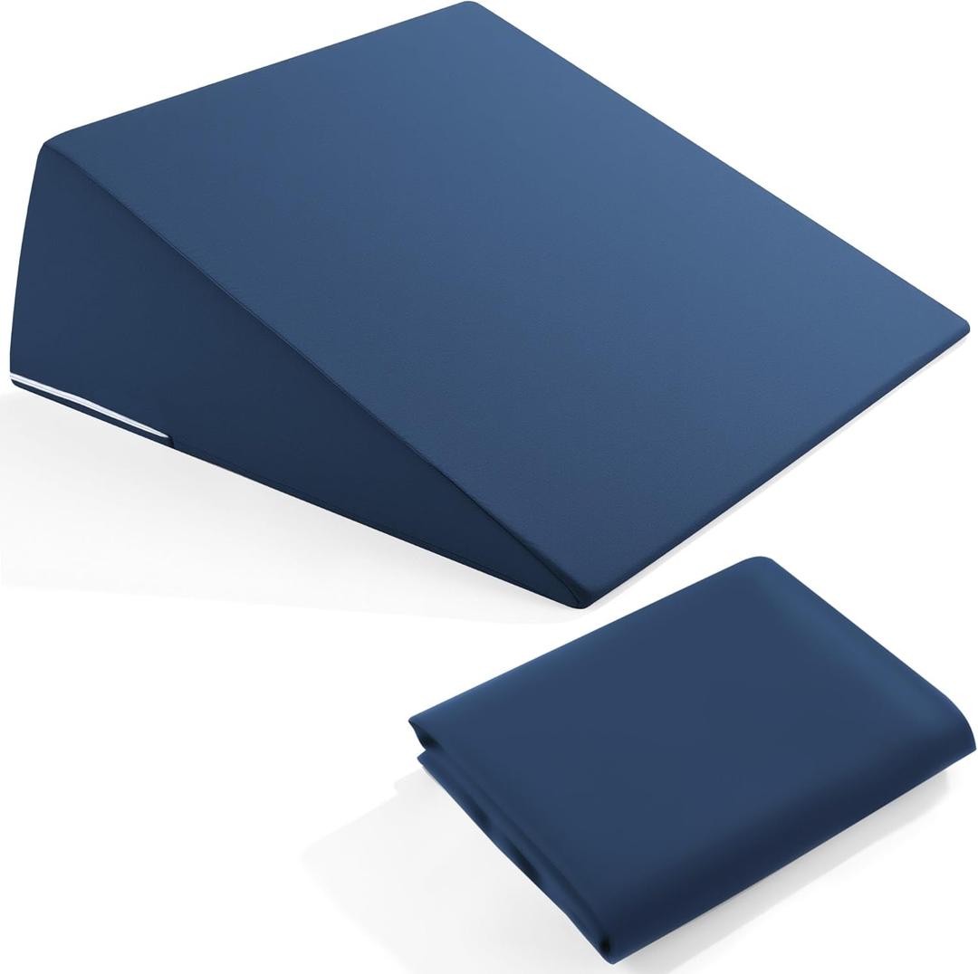 HOMBYS Wedge Pillow Cover, 24x24x7.5 Inch Breathable Wedge Pillowcase (Pillow Not Include), Machine Washable Cover with Zipper, 1 Pack (Navy Blue)